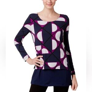 Alfani Printed Overlay Top Geometric Iris Size XL